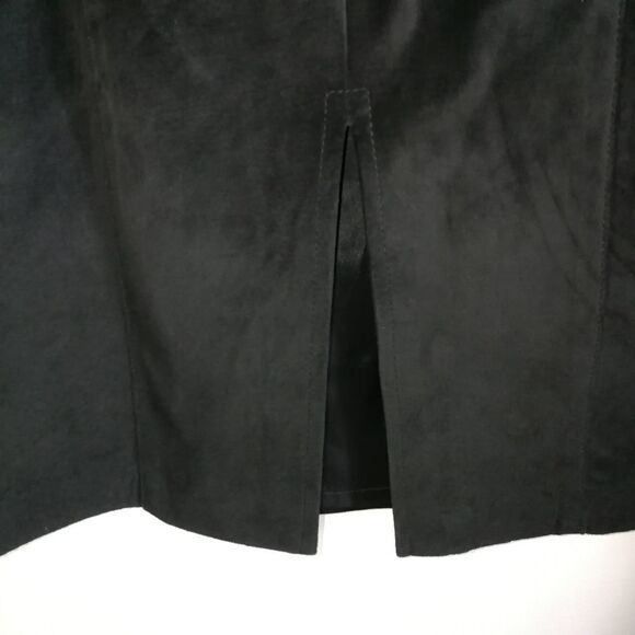 Vintage 80s Black Suede Leather Blazer & Knee Length Skirt 2 Piece Skirt Suit M - Picture 6 of 16